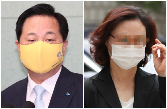 김두관(왼쪽) 더불어민주당 의원과 정경심 동양대학교 교수. 연합뉴스